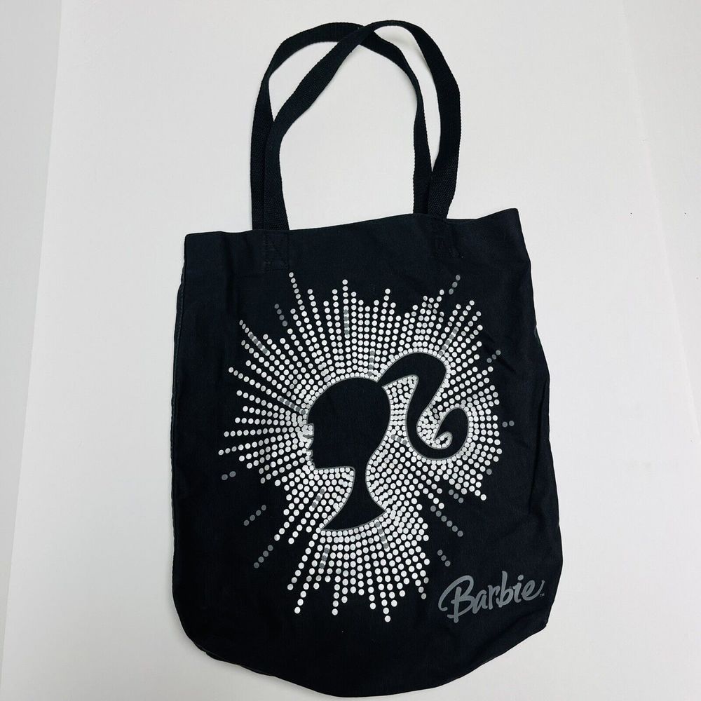 Barbie Head Silhouette Ponytail Black Silver Purse Shopper Tote Bag Barbiecore